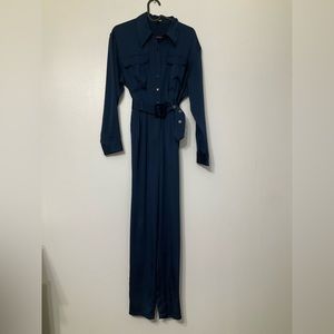 EXPRESS SATIN BELTED NAVY JUMPSUIT SIZE XS